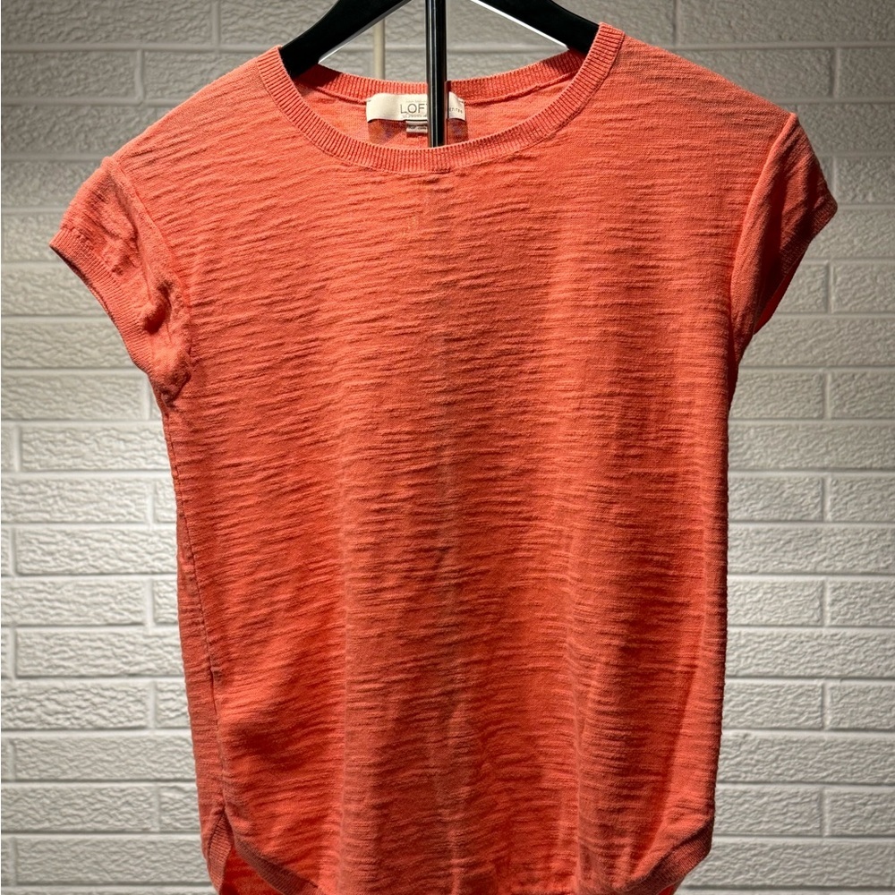 LOFT Orange Ribbed Cuffed Sleeve T-Shirt